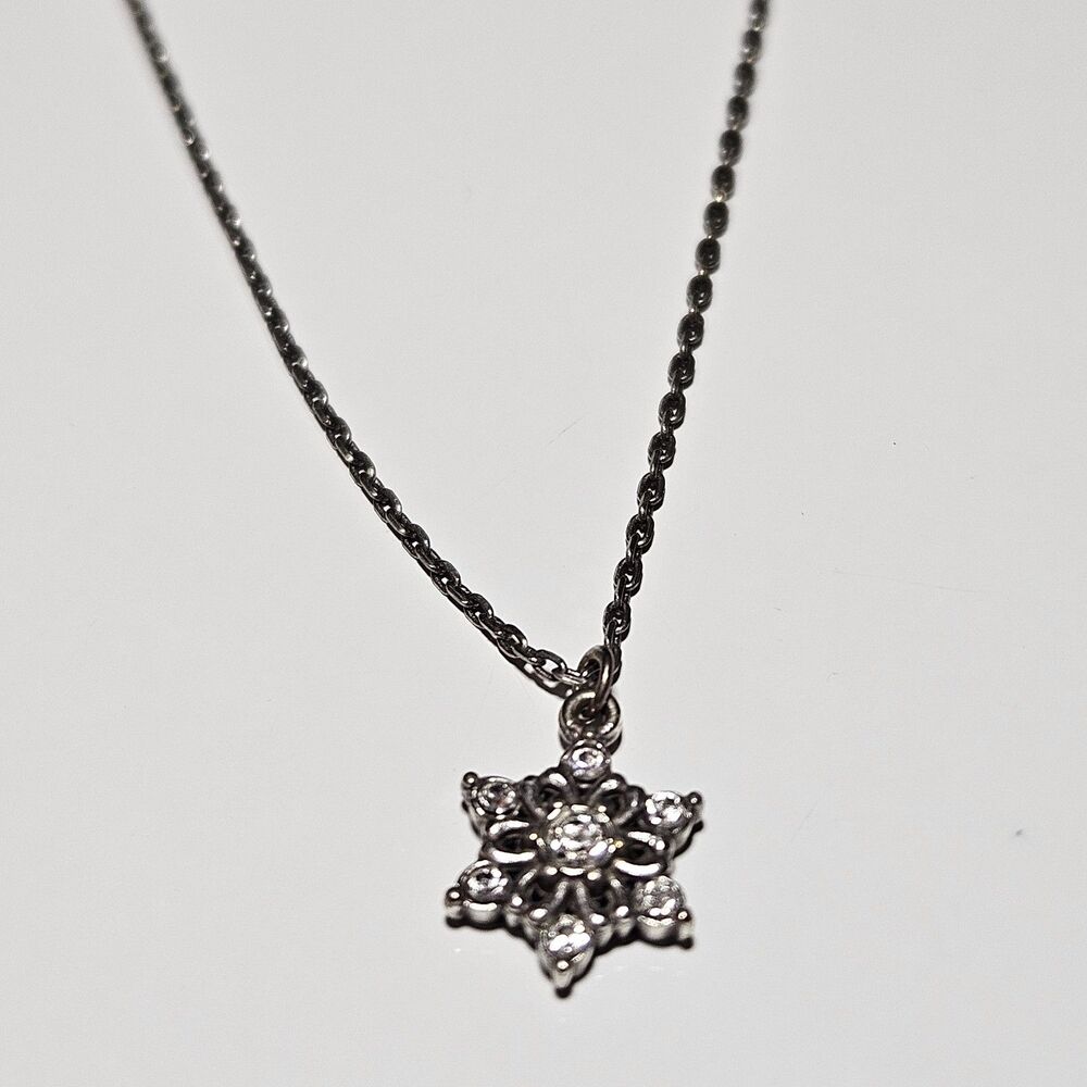 Brighton Arctica Silver Plate Swarovski Holiday Petite Snowflake Necklace 18-19"